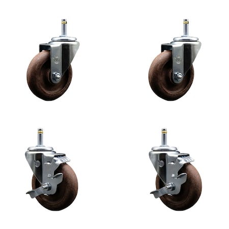 Service Caster 4'' High Temp Glass Filled Nylon 7/16'' Grip Ring Stem Caster Set 2 Brakes, 4PK SCC-GR20S414-GFNSHT-716138-2-TLB-2